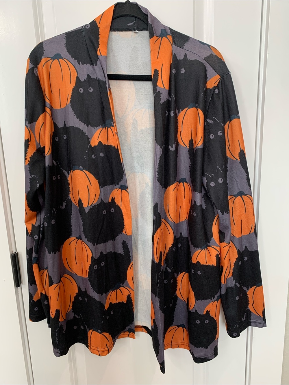 Halloween Pumpkin & Black Cat Open Cardigan